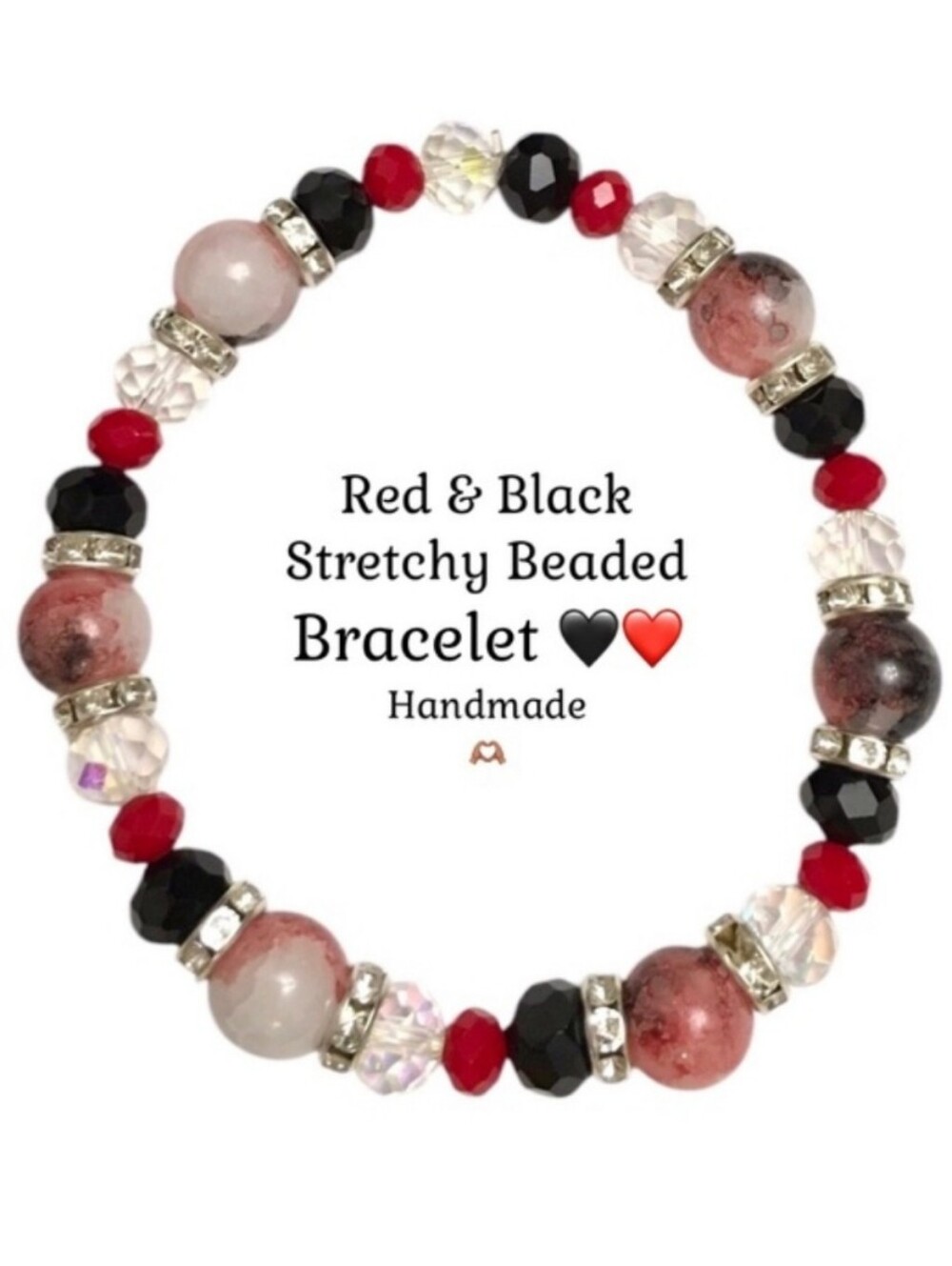 Red, Black & Clear Beaded Bracelet ❤️